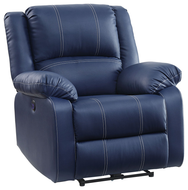 Zuriel Power Recliner Blue Pu, Blue Leather Recliner Chair