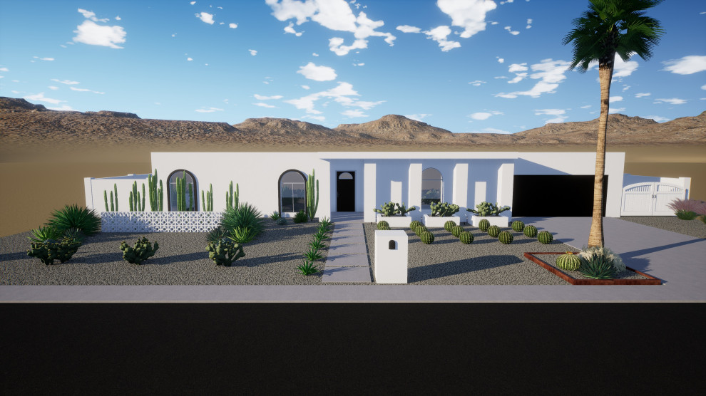 Design ideas for a desert look front yard full sun xeriscape for spring in Phoenix with concrete pavers.