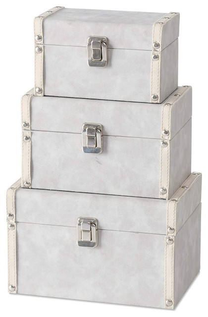 3 Piece Studded Grey Decorative Box Set