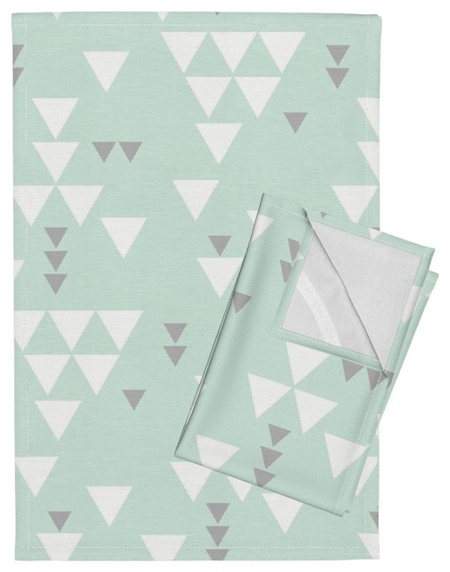 Mint Triangles Linen Cotton Tea Towels, Set of 2