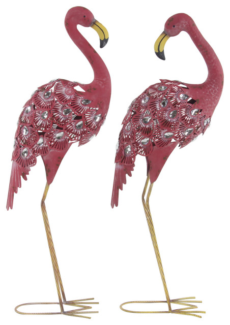 Set of 2 Pink Metal Coastal Garden Sculpture, 51