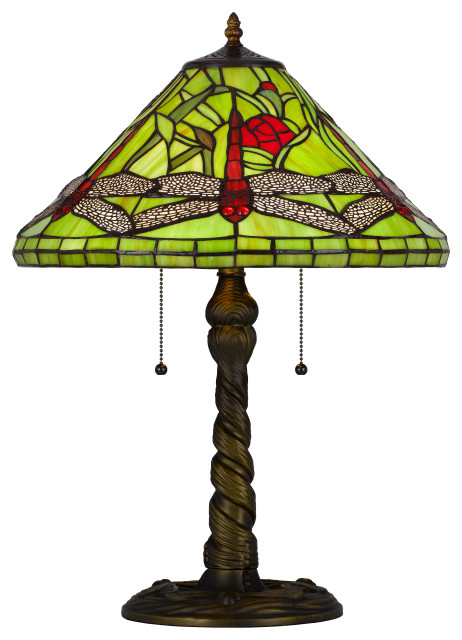 3109 Tiffany 2 Light Table Lamp, Antique Brass