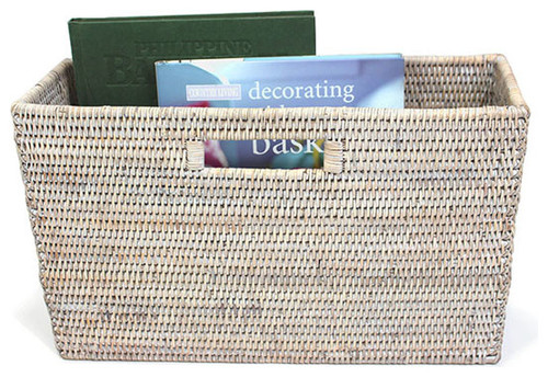 White Wash Rattan Slim Magazine Basket