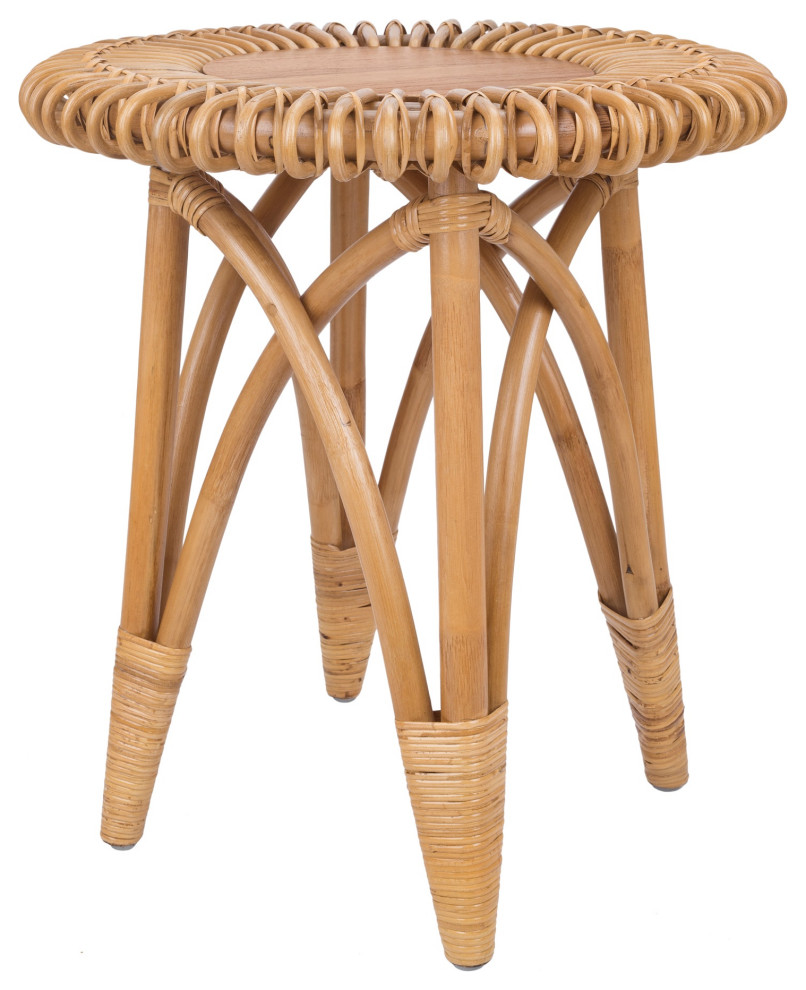 Alani Rattan Round Side/End Table With Wood Top Tropical Side