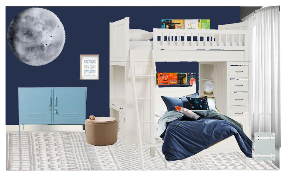 Design ideas for a contemporary kids' room for boys in Melbourne with blue walls and carpet.