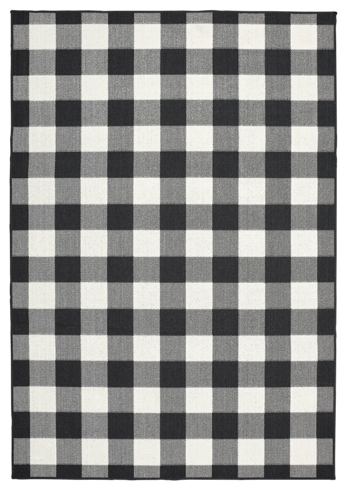 7??10??Black And Ivory Gingham Indoor Outdoor Area Rug