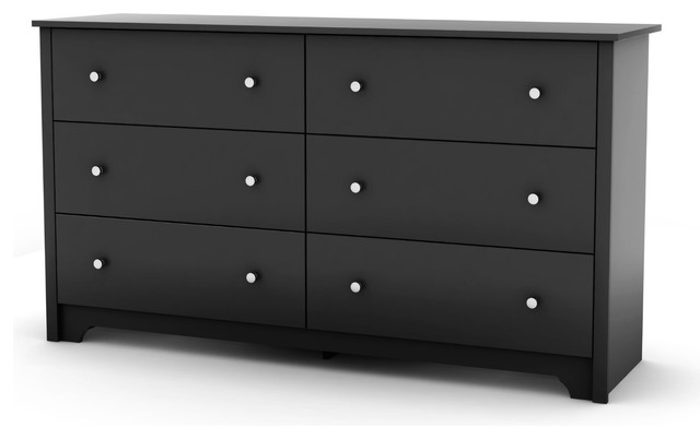 Black 6 Drawer Bedroom Dresser With Nickle Metal Knobs Handles