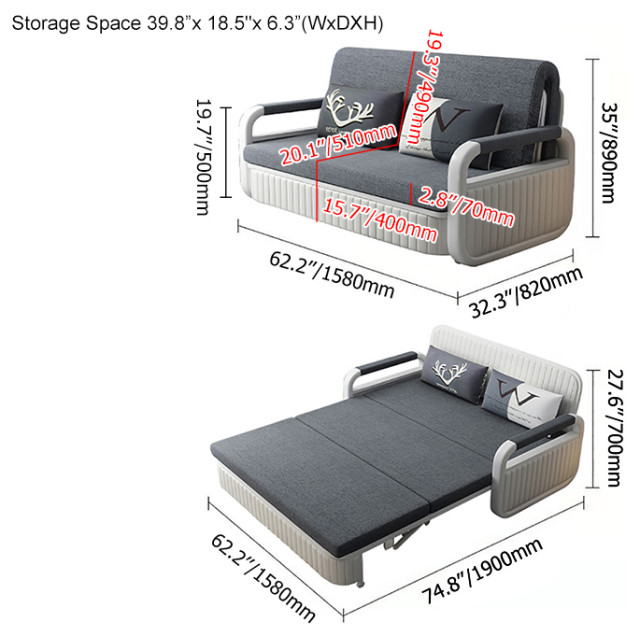 Modern Convertible Sleeper Sofa Bed Cotton & Linen Upholstery with ...