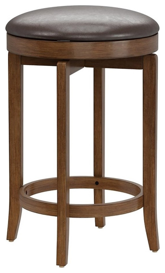 Bowery Hill 25" Traditional Wood/Faux Leather Swivel Counter Stool in