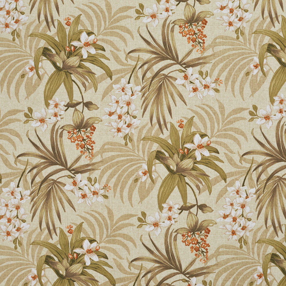 Green And Orange Floral Outdoor Indoor Marine Fabric By The Yard