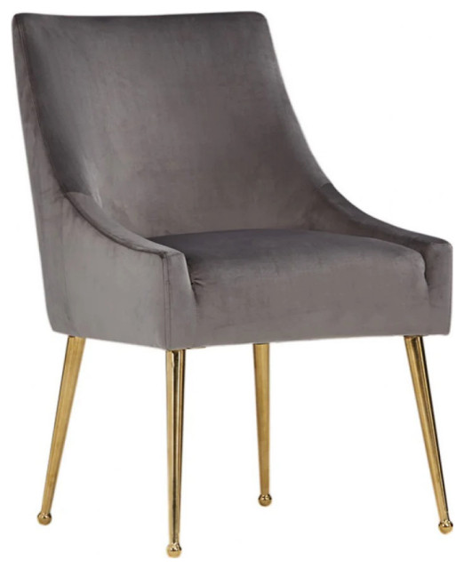 Leighton Modern Gray Velvet and Gold Dining Chair, Set of 2