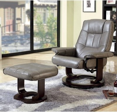 Furniture of America Bethany Leatherette Swivel Recliner Chair and Ottoman Set -