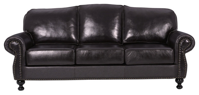 Gdf Studio Corina Stud Accented Dark Brown Leather Sofa