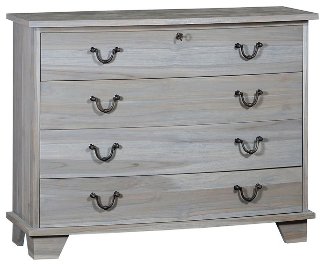 Brandon Teak 4Drawer Henna Wax Vintage Tall Chest Dresser Drawer