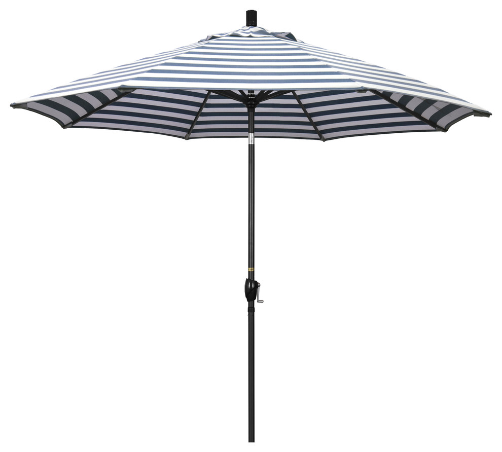 9 Black Tilt Crank Aluminum Umbrella Navy White Cabana Stripe Olefin Contemporary Outdoor Umbrellas By California Umbrella