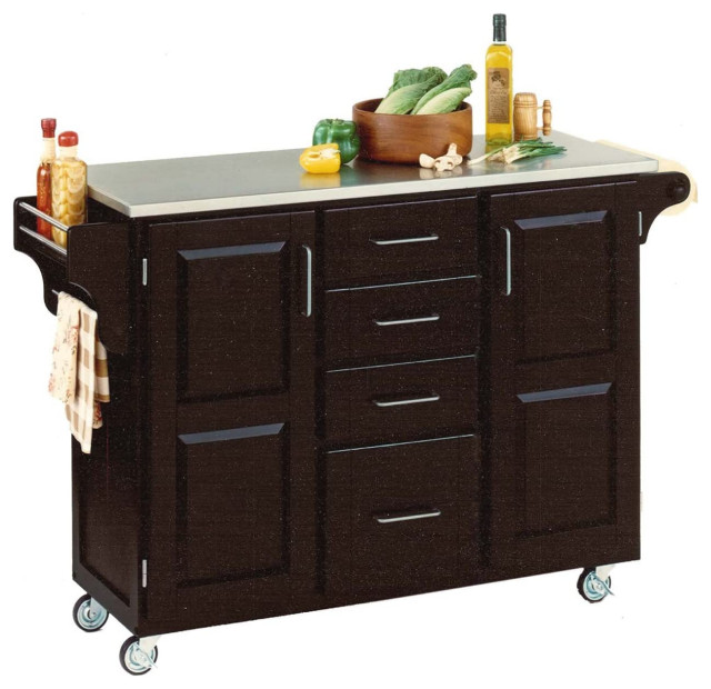 Modern Kitchen Cart, 2 Doors and 4 Utility Drawers With Stainless Stool