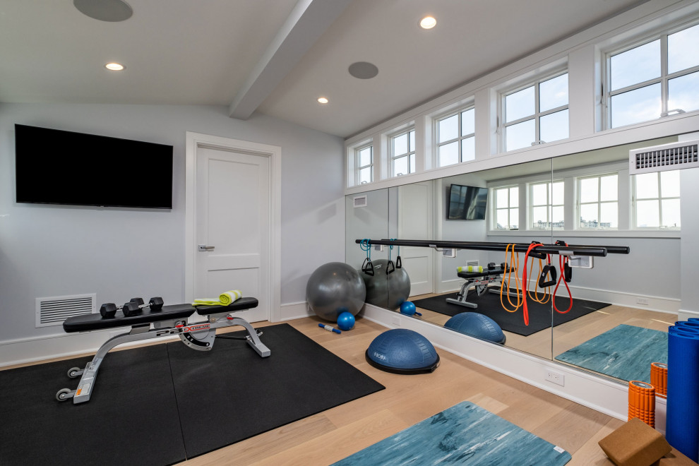 This is an example of a beach style home gym in Philadelphia.