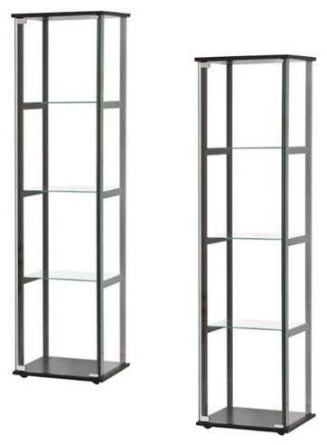 Set Of 2 Contemporary Glass Curio Cabinet In Black Contemporary