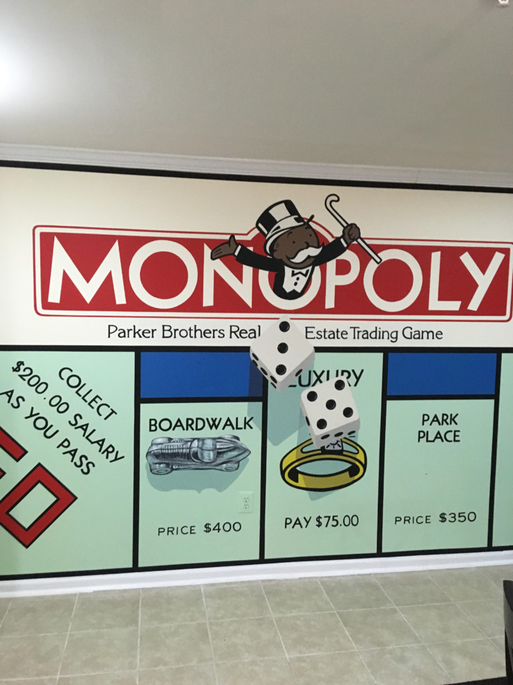 Monopoly Wall In Monopoly Mural in a game room, hand-painted by Tom Taylor of Mural Art ...