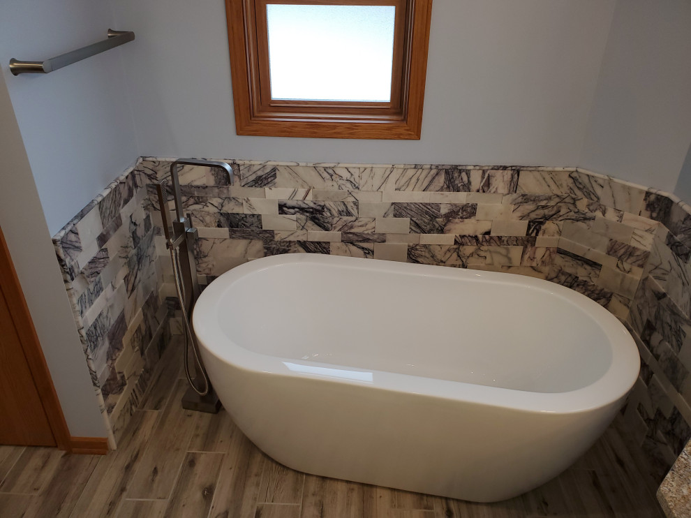 Free standing tub in redesigned master bathroom