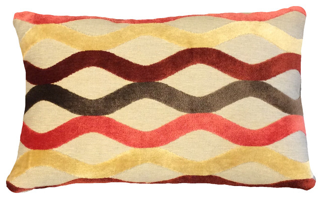 Deep Red Brown And Linen Raised Velvet Lumbar Pillow Cover