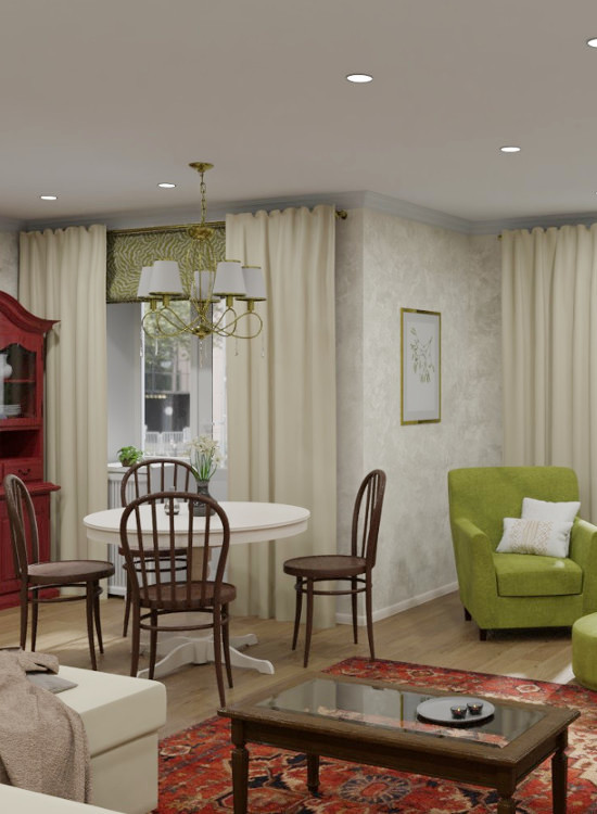 Оливковая кухня-гостиная