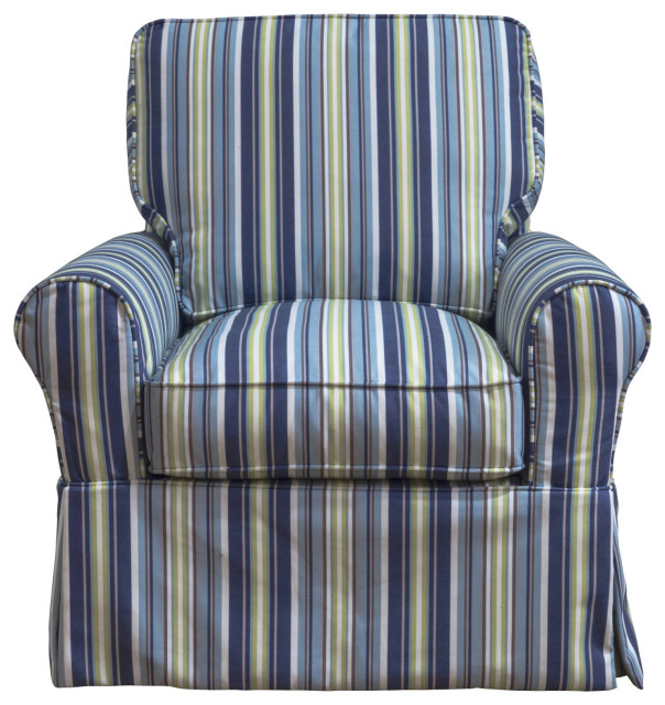 Horizon Slipcovered Swivel Rocking Chair, Performance Fabric, Beach Striped