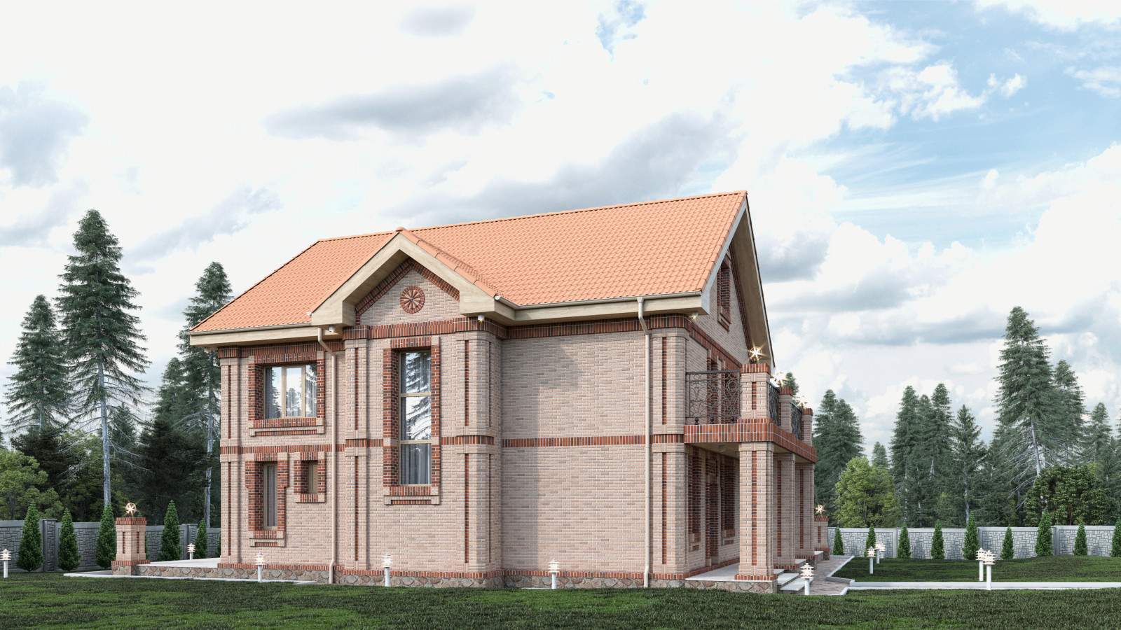 Дизайн коттеджа из кирпича в пригороде г. Артема