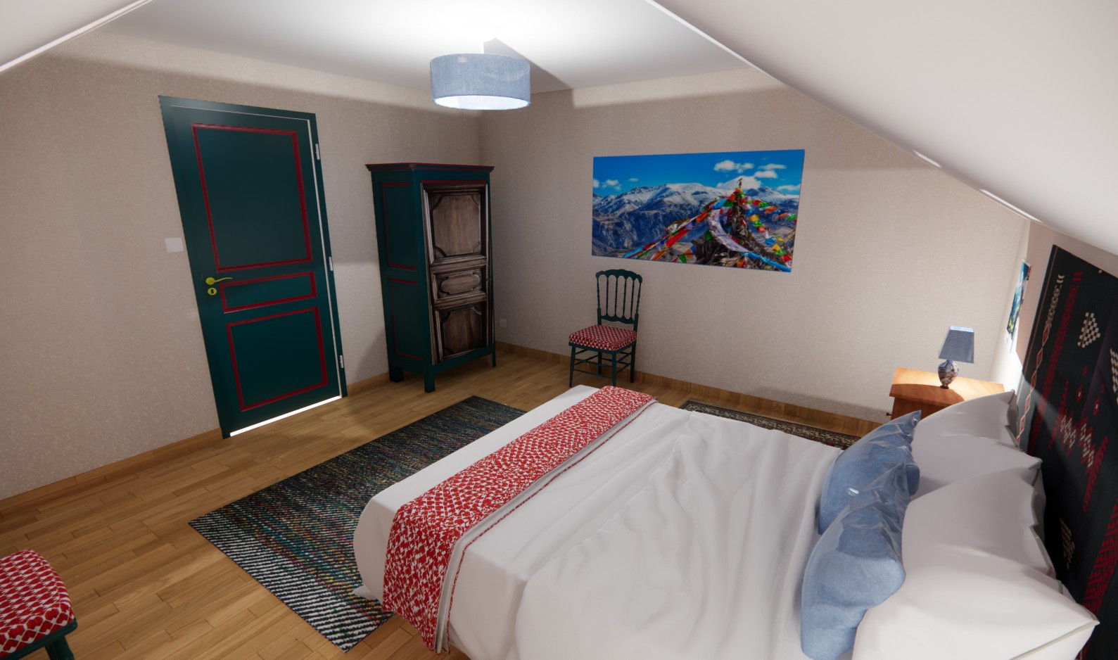 Réemplois pour la décoration de deux chambres sous combles en ville