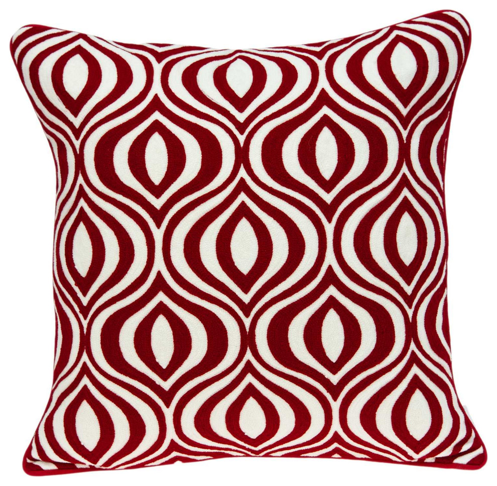20" x 7" x 20" Transitional Red and White Pillow Cover With Poly Insert