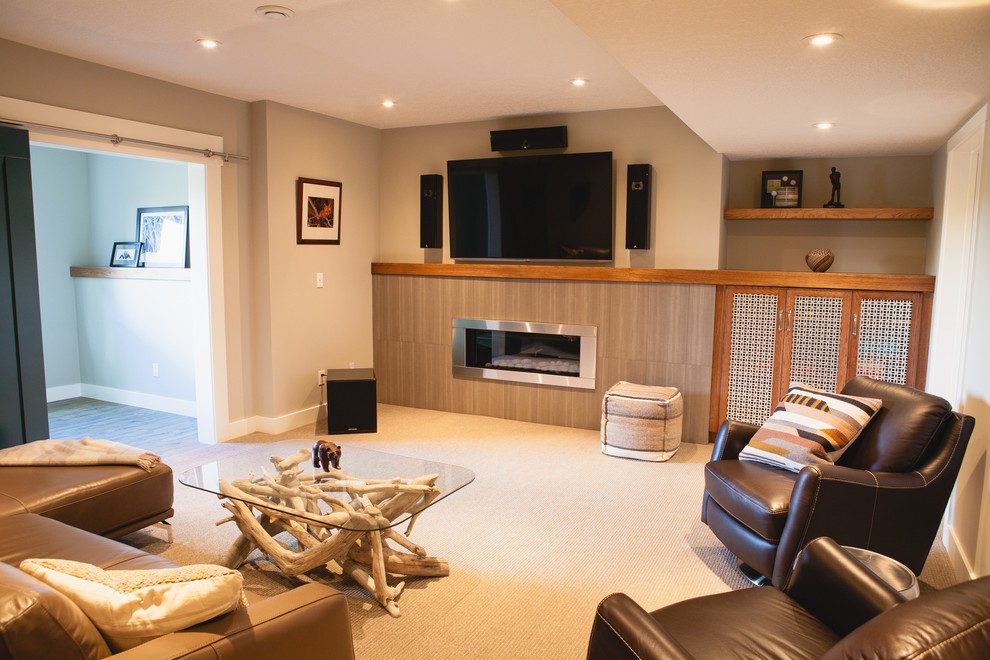 Inspiration for a transitional basement remodel in Calgary