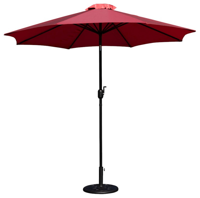 Flash Red 9 FT Round Umbrella/Crank and Tilt Function and Standing Umbrella Base