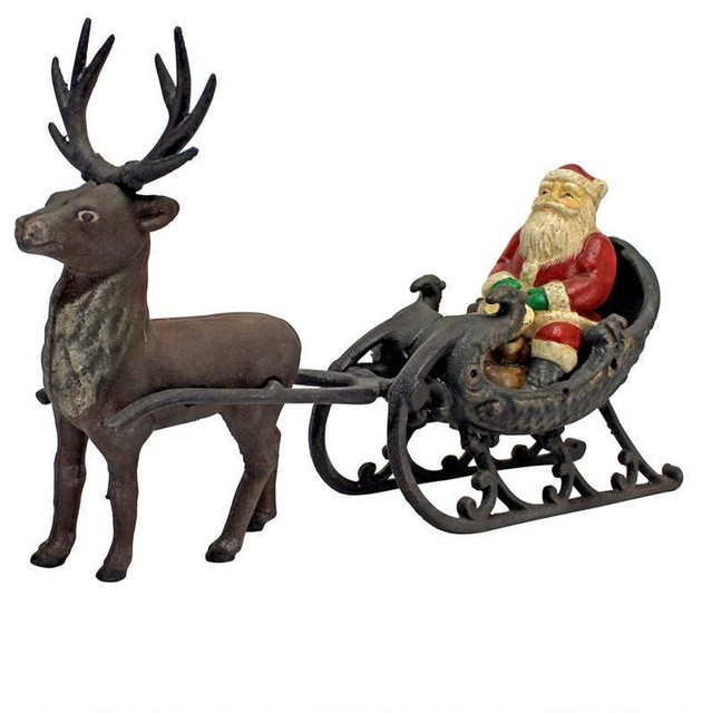 Victorian Style Santa Clause With Reindeer Die Heavy Cast Iron