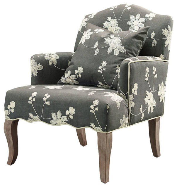 Embroidered Floral Upholstered Linen Armchair Armchairs And Accent