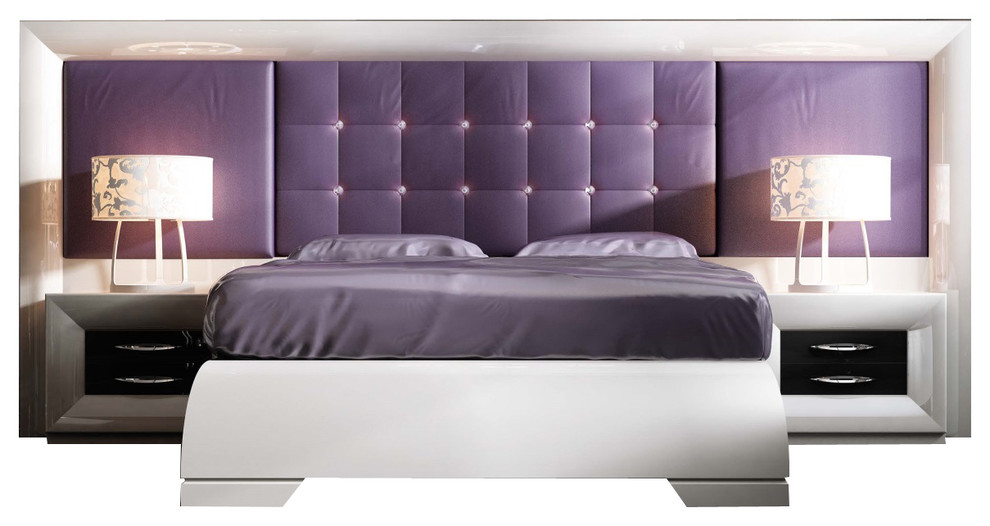 Md Sophie 39 Special Headboard Bedroom Set, Glossy White, Queen