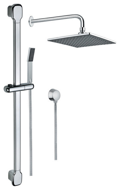 Chrome Shower System With Showerhead, Hand Shower With Sliding Rail, and Water C