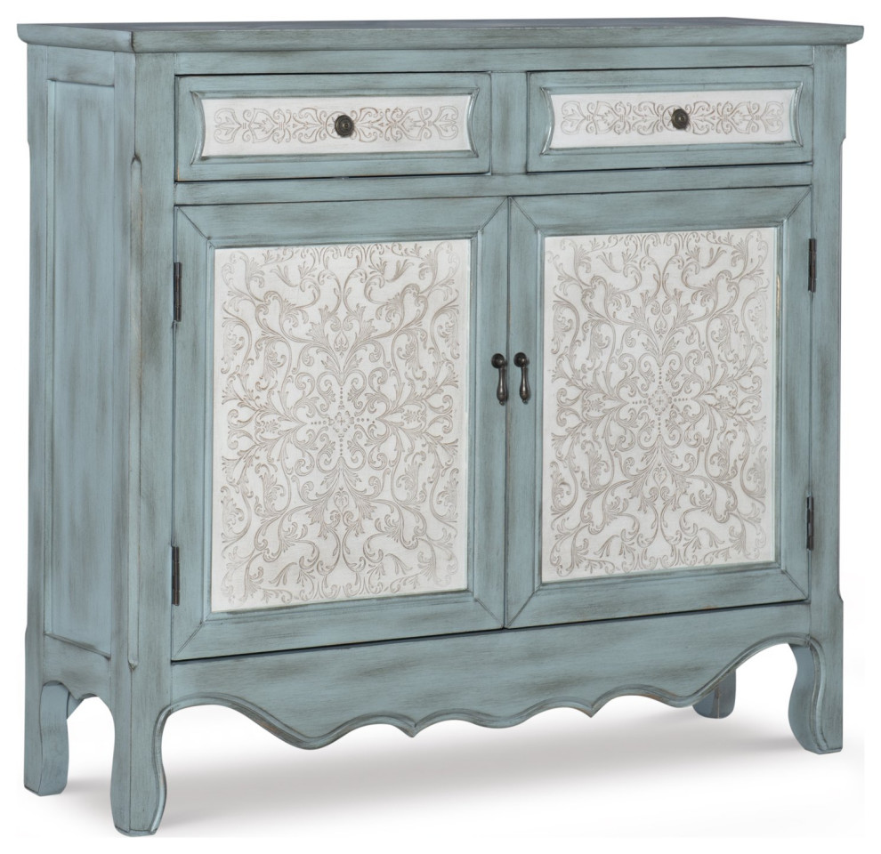 Tall Console Table, Doors & Drawers With Decorative Front & Curved