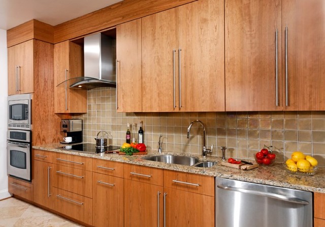 contemporary cherry flat panel kitchen