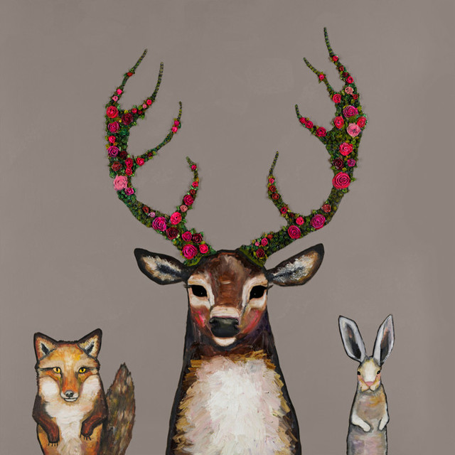 "Fox, Buck and Hare" Stretched Canvas Art by Eli Halpin, 48"x48"