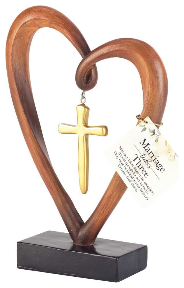 Heart Gold Cross Tabletop, Figurine Contemporary Decorative Objects
