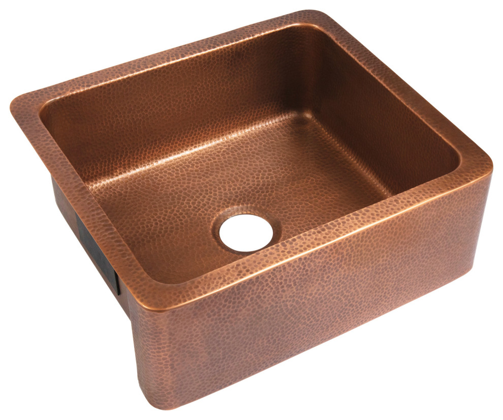 Lange Copper 25" Single Bowl Farmhouse Apron Front Undermount Kitchen Sink