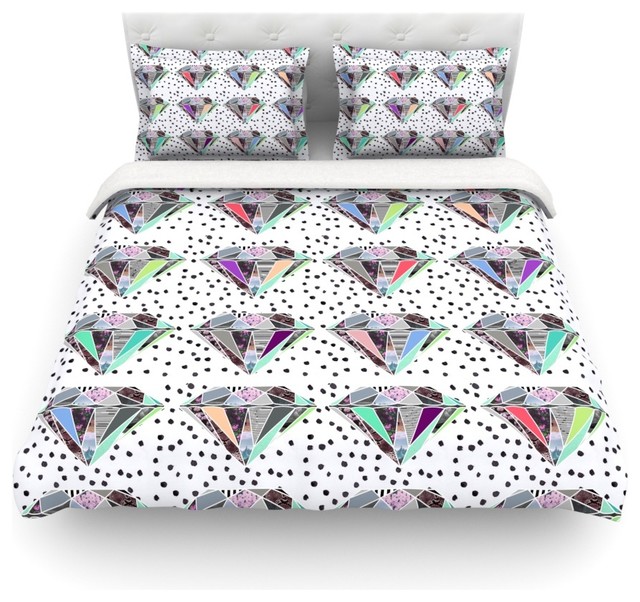Vasare Nar Polka Dot Diamonds White Rainbow Duvet Cover Vasare Nar Polka Dot Diamonds White Rainbow Duvet Cover Contemporary Covers And Sets By Kess Global Inc