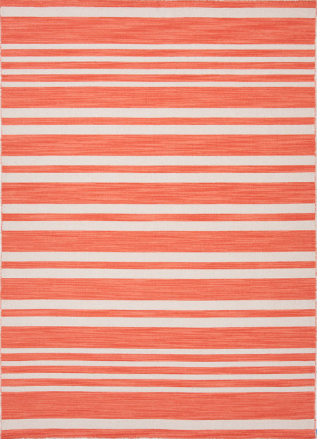 Flat-Weave Stripe Pattern Wool Red/Ivory Area Rug (4 x 6)