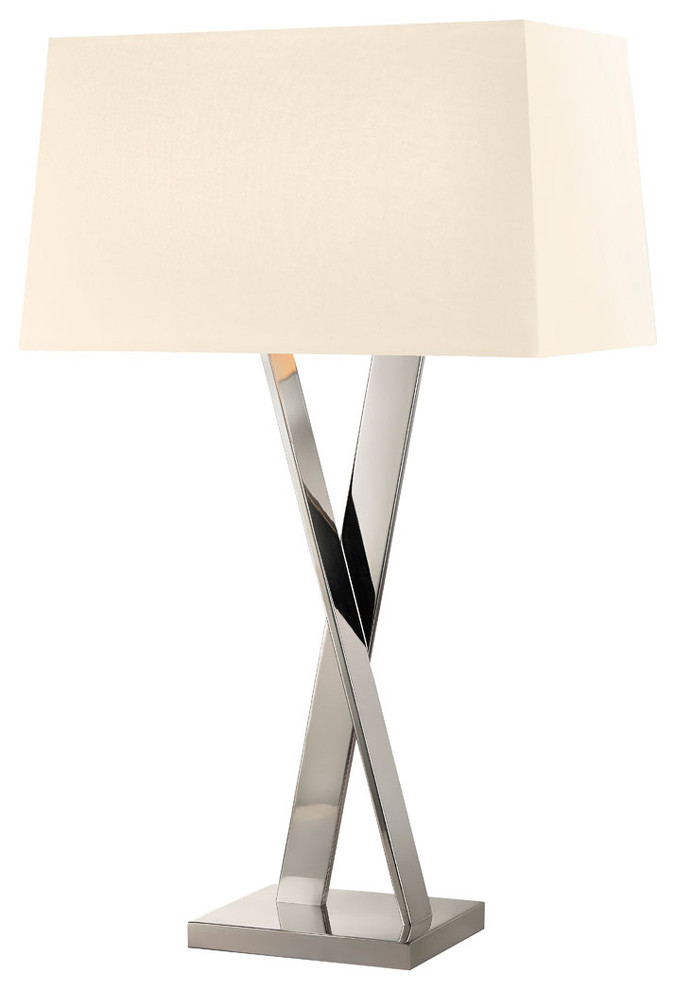 X-lamp LED Table Lamp With Off-White Linen Shade, Polished Nickel