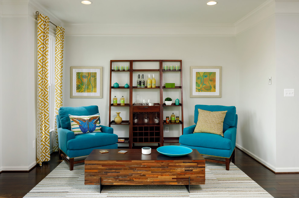 Design ideas for a traditional living room in DC Metro with dark hardwood floors.