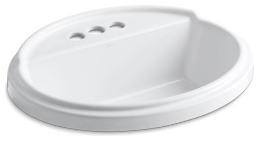 Kohler Tresham Oval Drop-In Bathroom Sink With 4" Centerset Faucet Holes, White