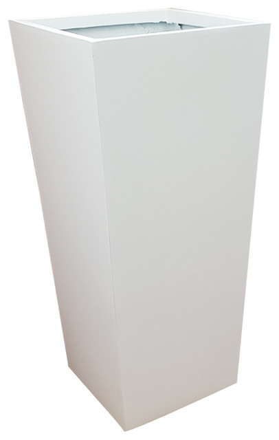 Matte White Flared Square Fibreglass Planter, 42x42x75 cm