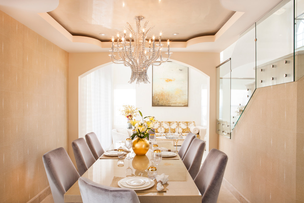 Large transitional enclosed dining room photo in Miami with beige walls and no fireplace