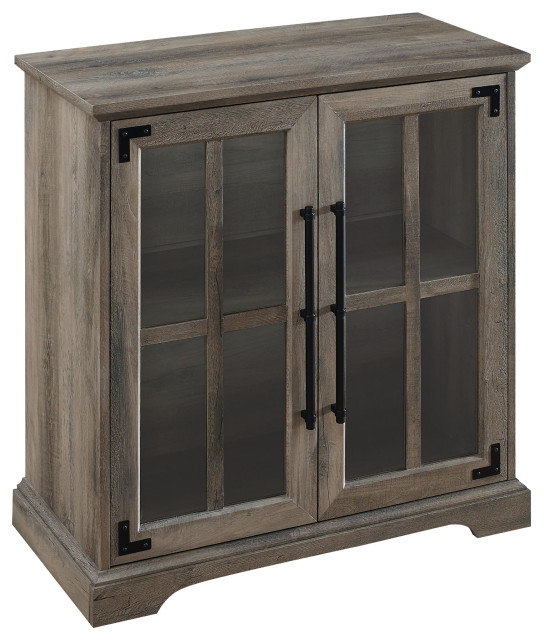 Modern Farmhouse Windowpane 2Door Accent Grey Wash