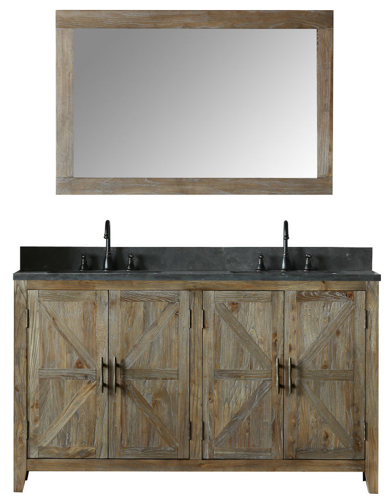 Mary Elm Vanity With Faucet and Mirror, 60" Farmhouse Bathroom